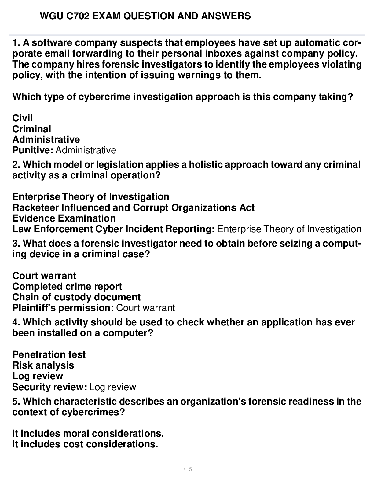 Preview image for WGU C702 EXAM QUESTION AND ANSWERS